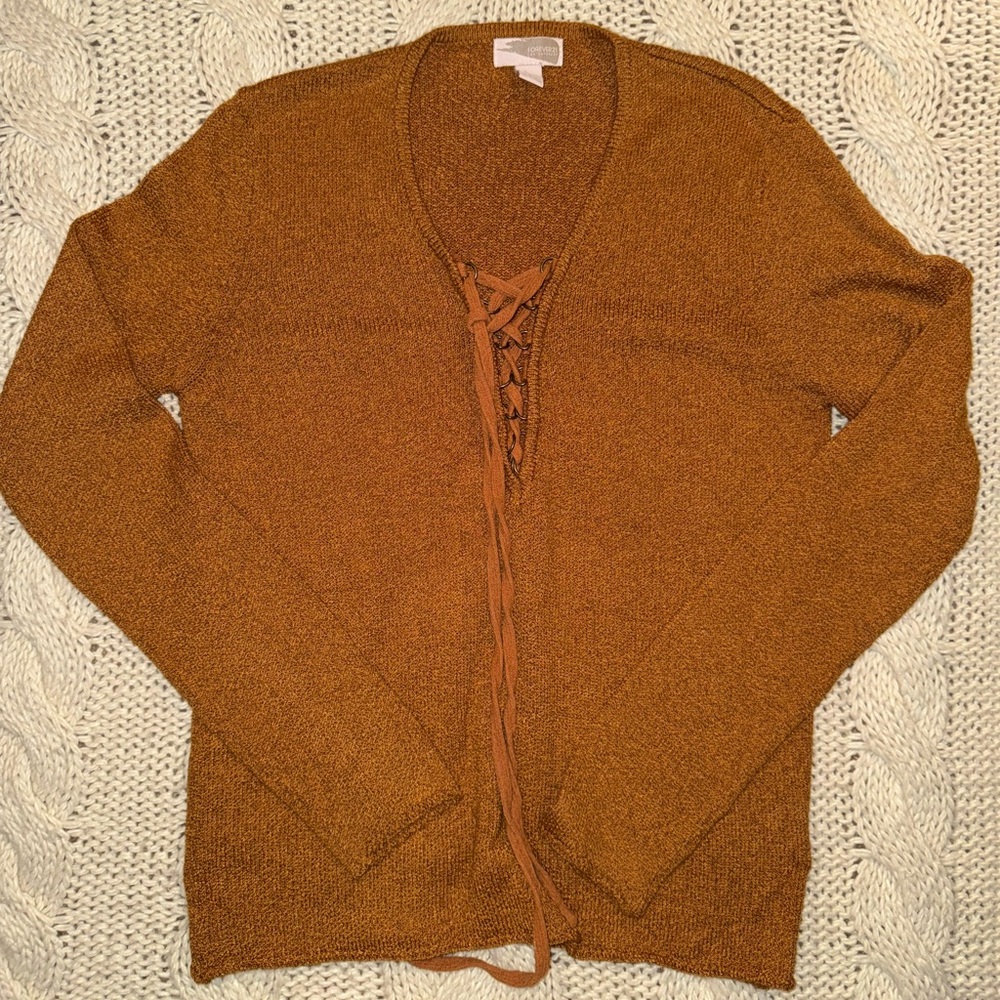 Forever 21‎ Women's Lace-Up Sweater - Brown